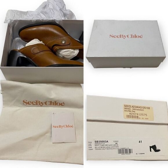 New in box, See‎ by Chloe Annia Brown Leather Mule Clog, Size 41EU - Picture 12 of 16